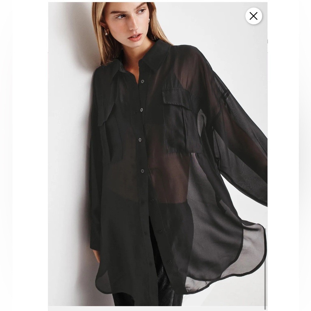 Love Stories Hailey Sheer Button Down Shirt, Size: L/XL